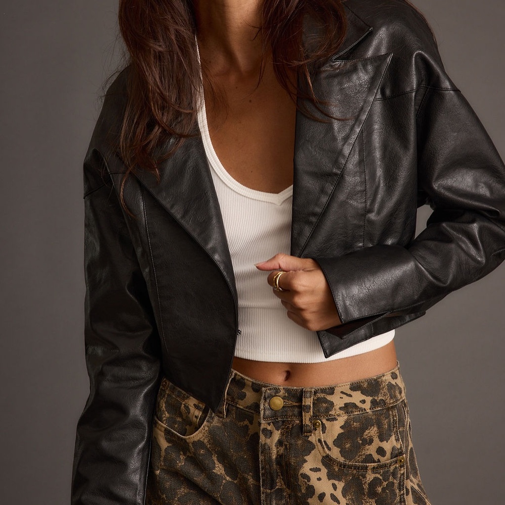 12th Tribe Black Leather Crop Top